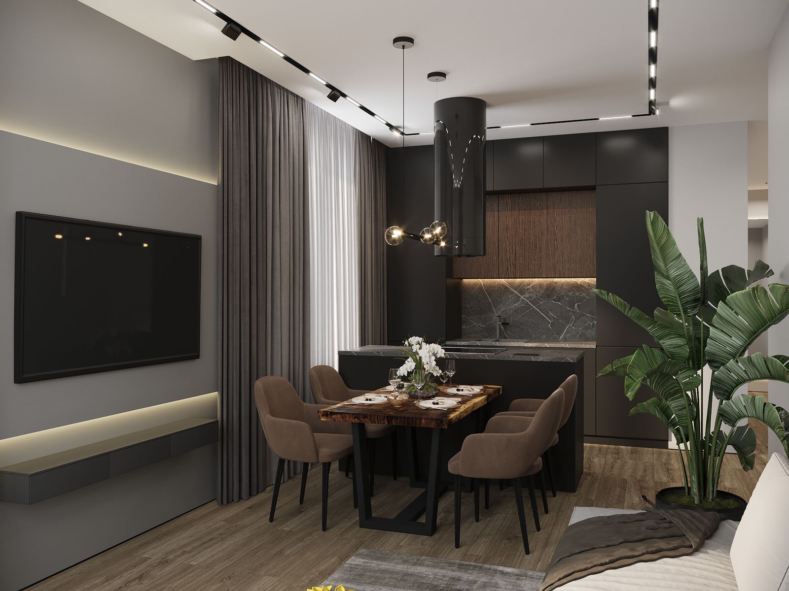 Дизайн трехкомнатной квартиры 65м² для молодой пары в ЖК Европейский квартал