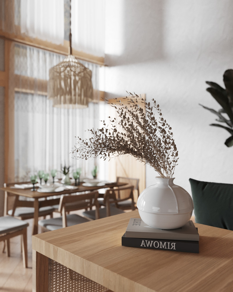 Визуализация кухни-гостиной для дома в стиле Фахверк в гостиничном комплексе