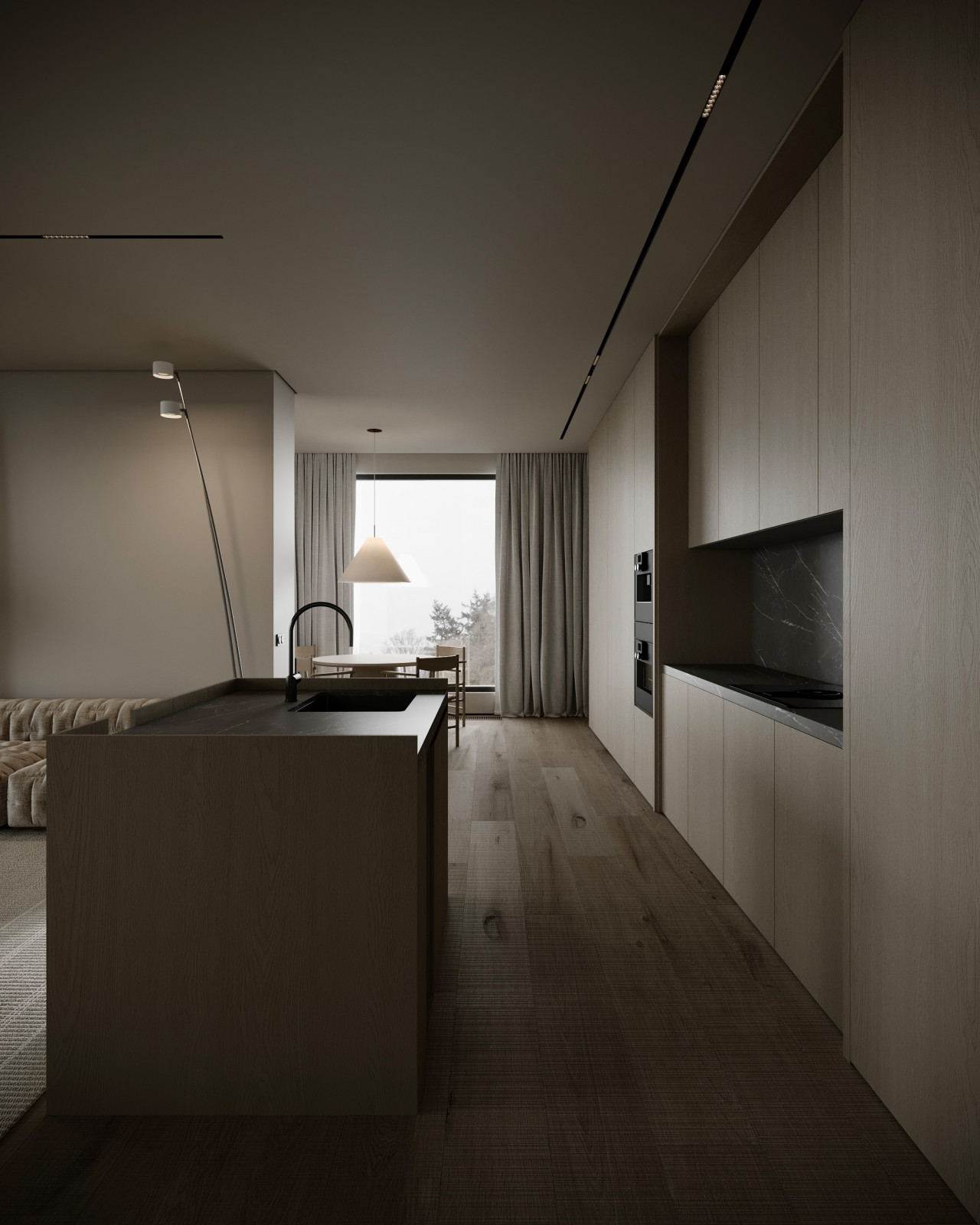 Концепт гостиной для двухкомнатной квартиры в Подмосковье