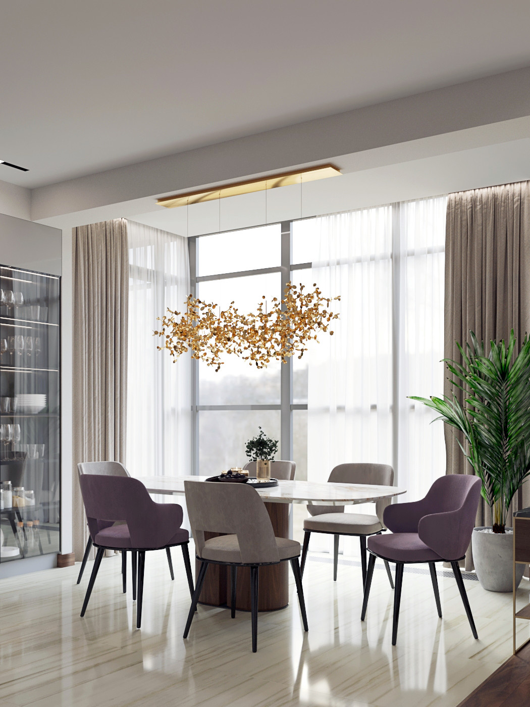 Современная городская квартира с панорамным остеклением в стиле ар-деко