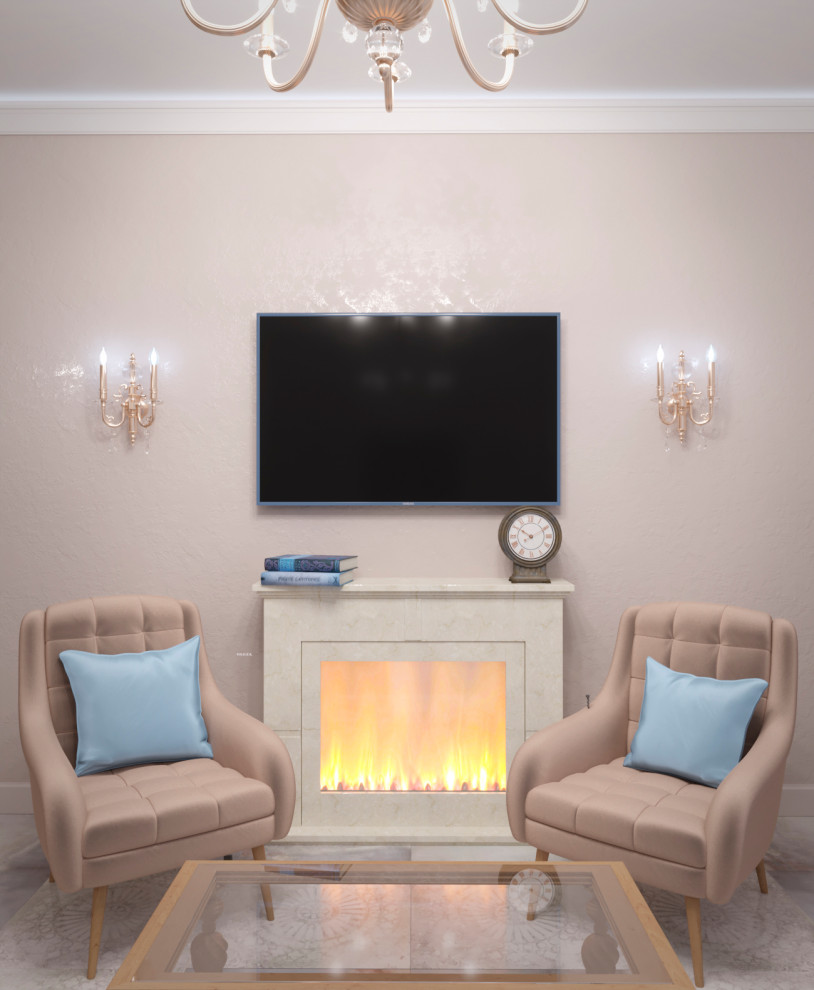 Гостиная 14,4 кв. метра, каминная зона