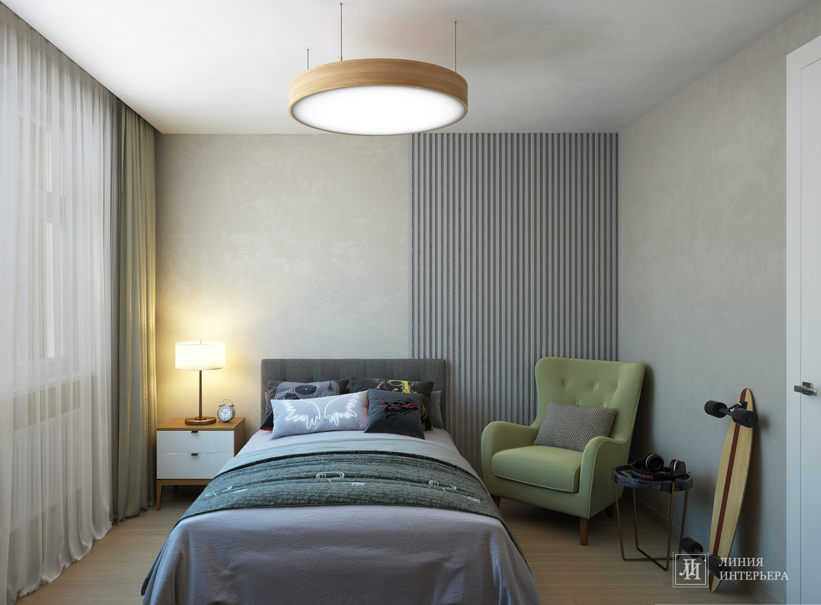 Современная спальня в серых тонах