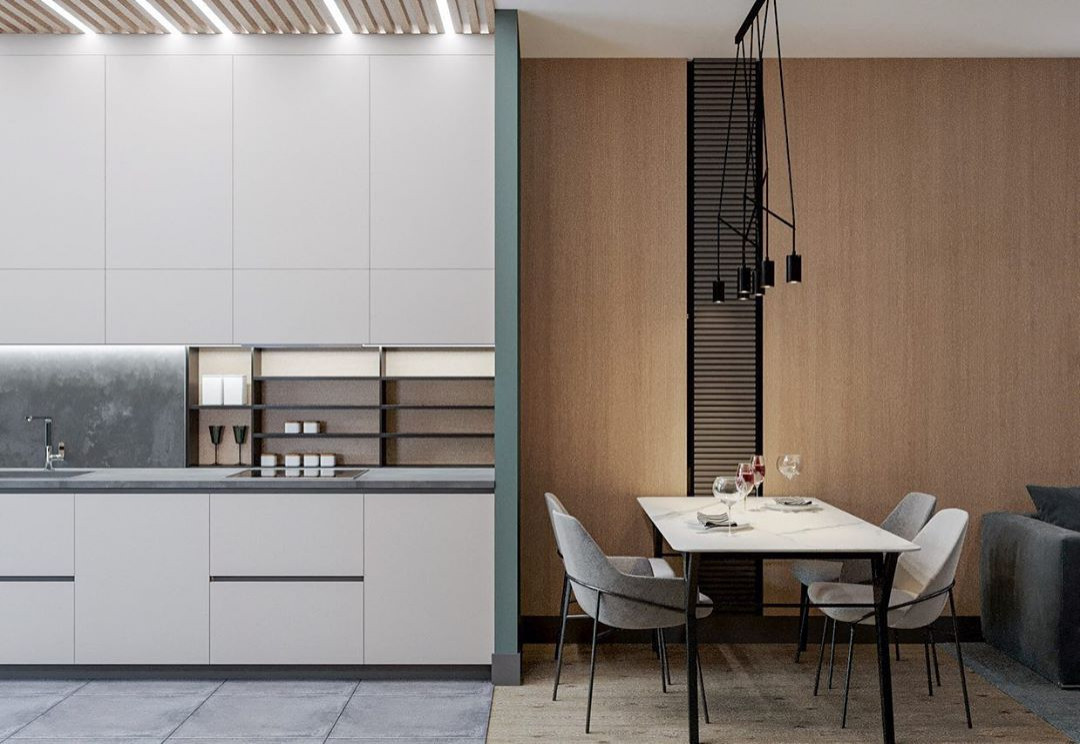 Дизайн-проект кухни в эко стиле и лофте в квартире во Владивостоке