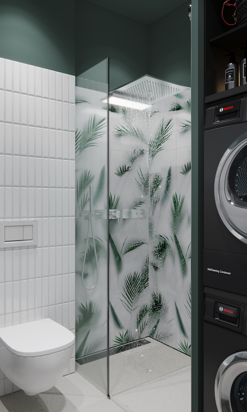 Современный санузел с тропическими мотивами