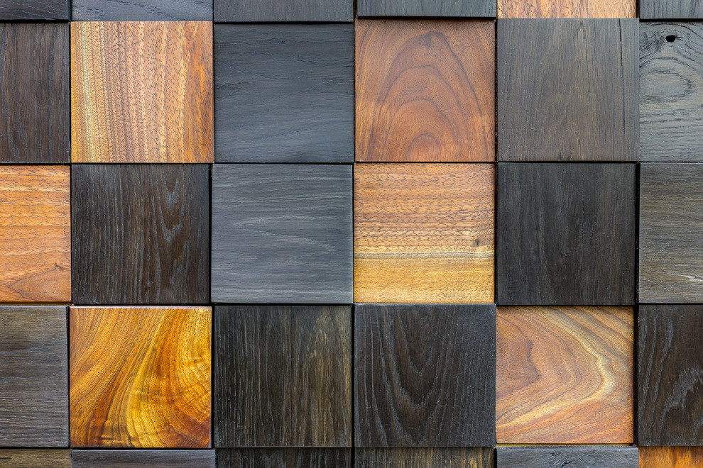 Мозаика 3D микс, массив черного ореха и мореного дуба. Пиксели разной высоты
