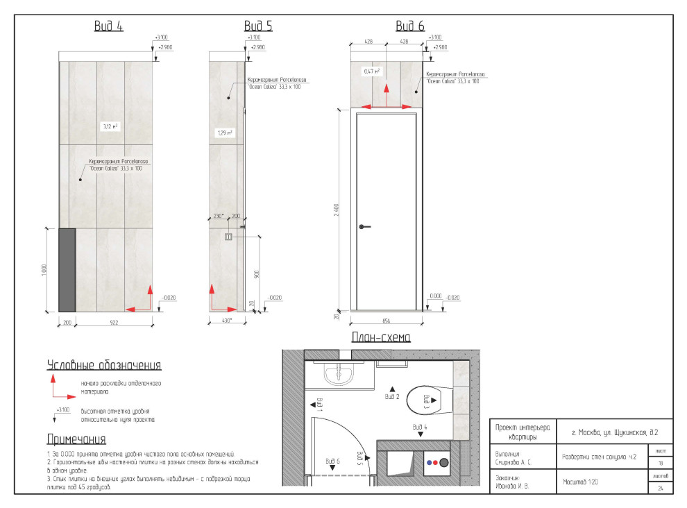 Развертки стен гостевого санузла