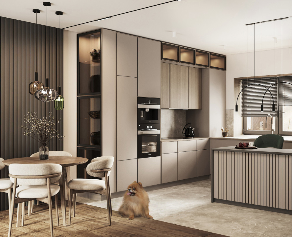 Интерьер кухни-гостиной в частном доме (деревня Крутая)