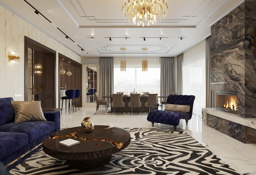 Дизайн интерьера одноэтажного жилого дома в стиле арт-деко