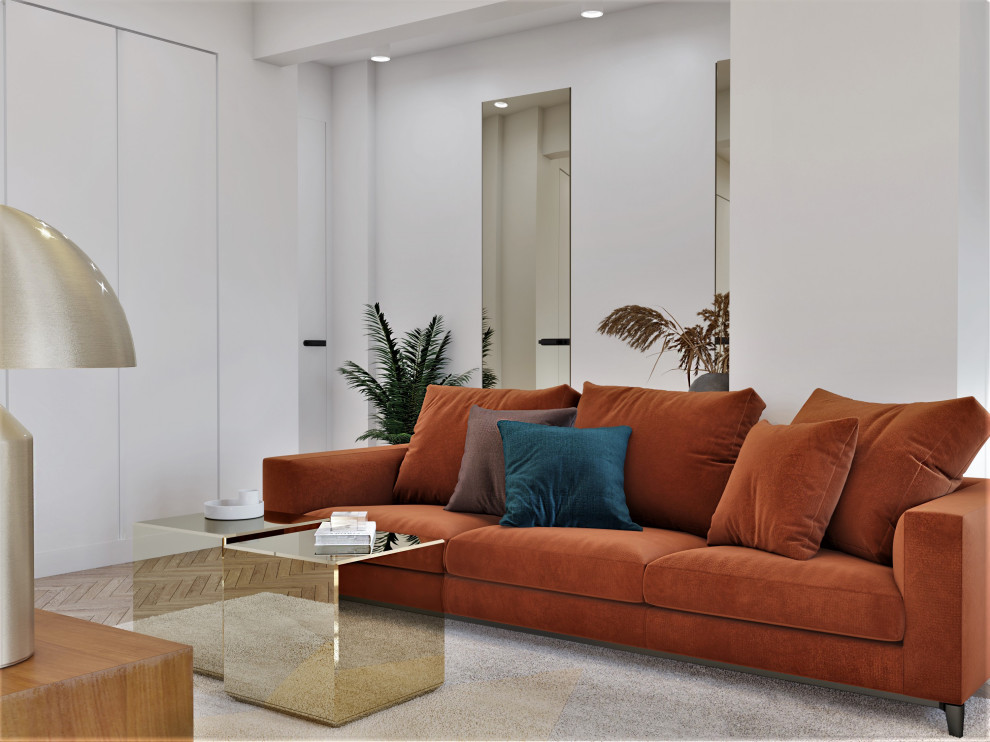 Design d'intérieur pour l'appartement d'un jeune couple dans un immeuble à étage