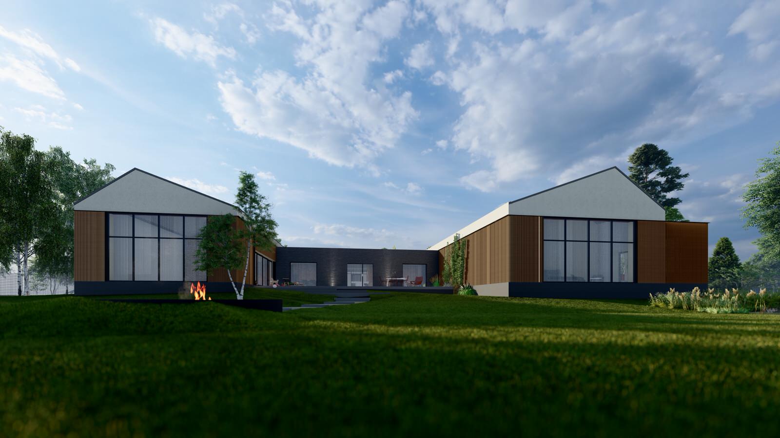 Обложка проекта: П-образный дом с внутренней террасой