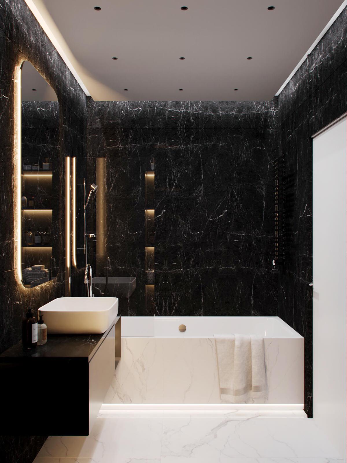 Cовременная квартира, дизайн интерьера в светло-темных тонах в ЖК "Георг Ландрин