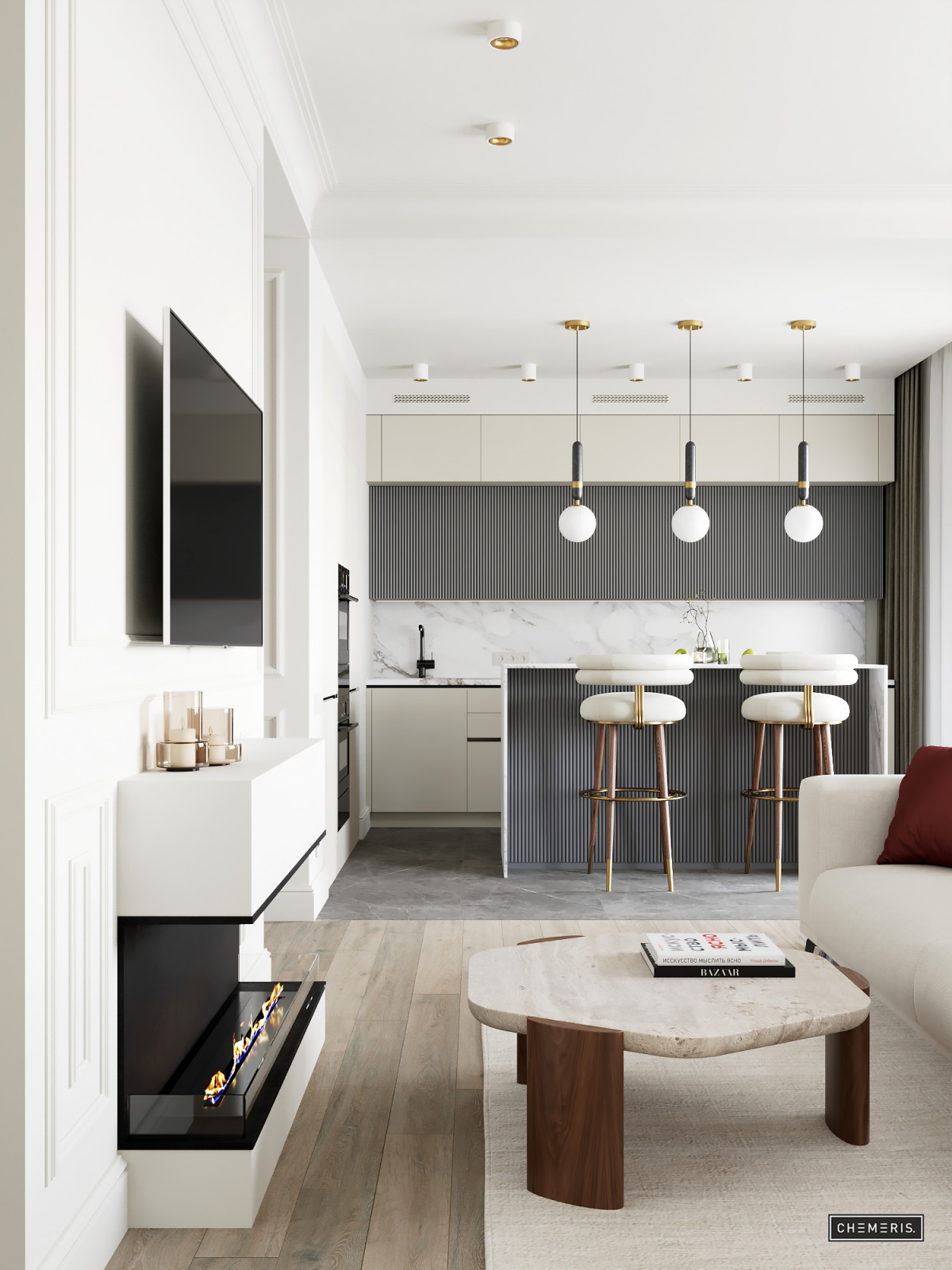 Молочно-белый неоклассический интерьер в Крылатском