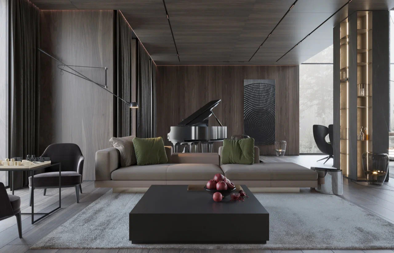 Главная зона в интерьере дома в КП Променад