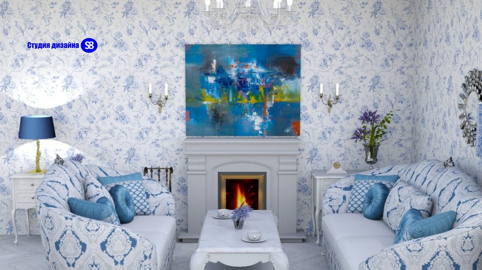 Кухня совмещенная с гостиной в классическом стиле для клиента из Франции