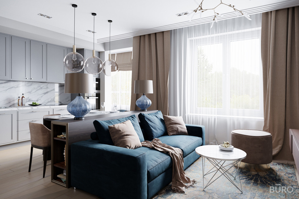 Контрастный интерьер квартиры 58 м²