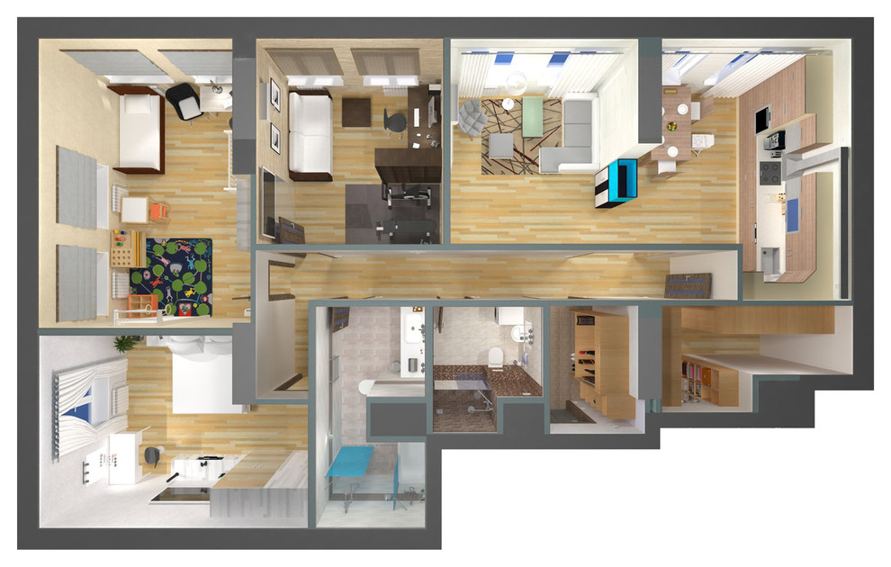 Технический проект четырехкомнатной квартиры. Площадь 127 кв. м