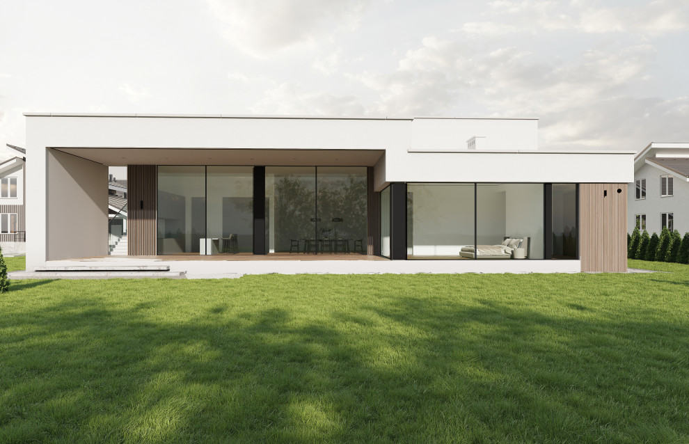 Двухэтажный дом с плоской кровлей