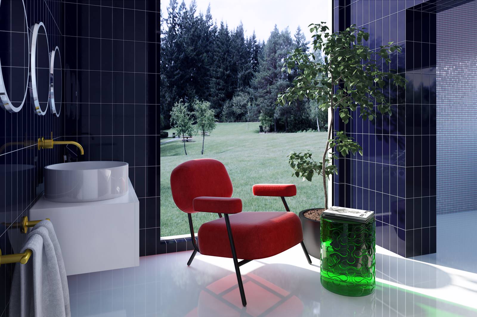 Ванная комната в стиле mid-century modern.