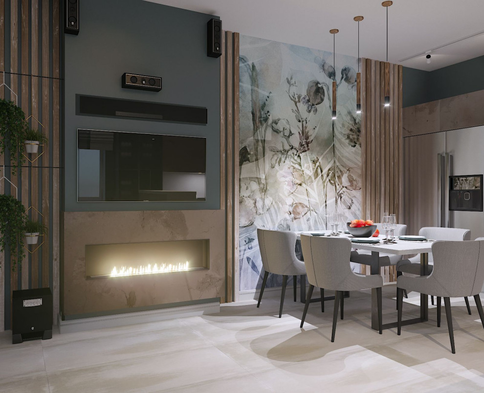 Современная гостинная с Камином