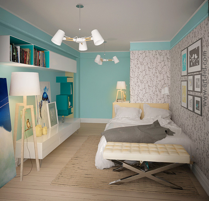 Кухня и спальня с качелями на балконе в Москве