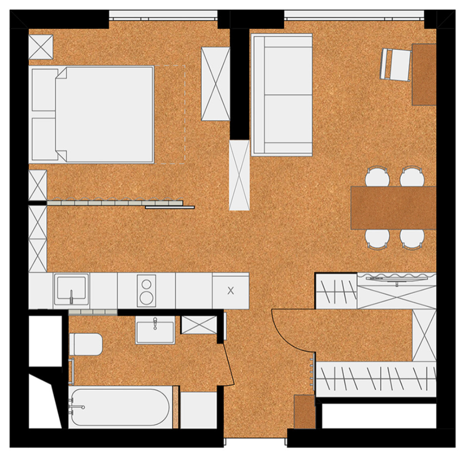 Houzz тур: Апартаменты 40 кв. м – из пробки и стеклоблоков