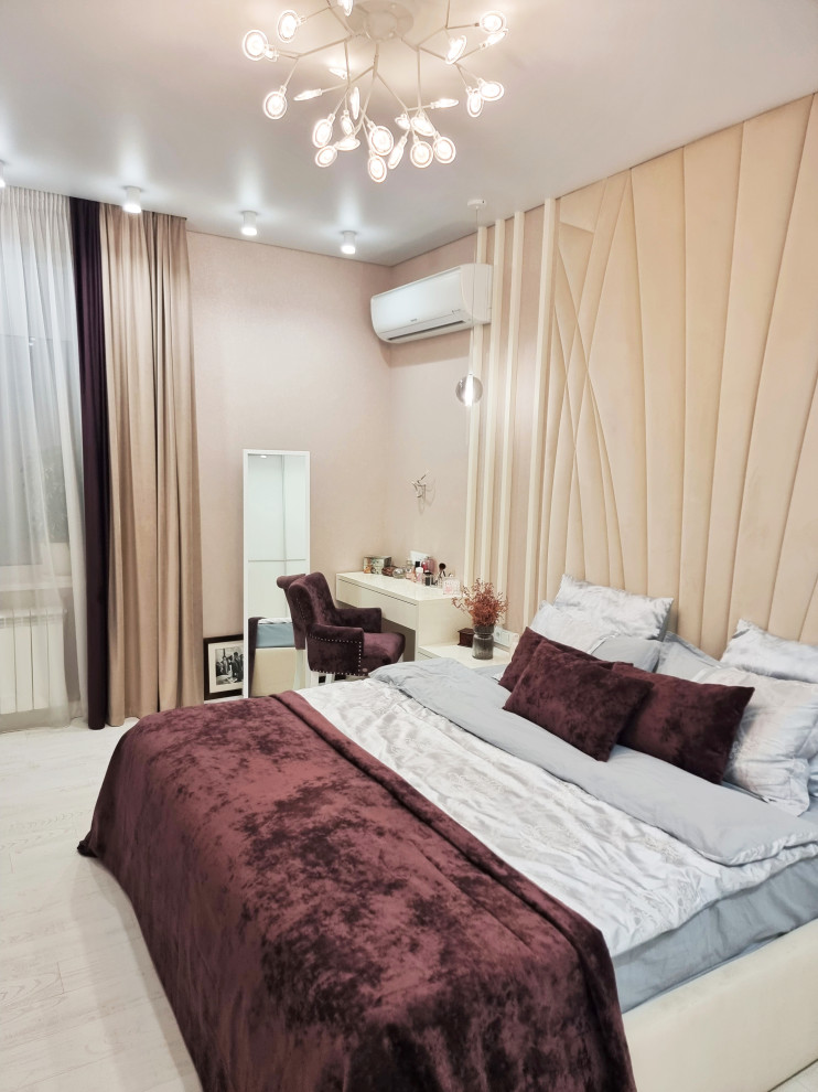 Реализованный проект спальни с мягкой панелью