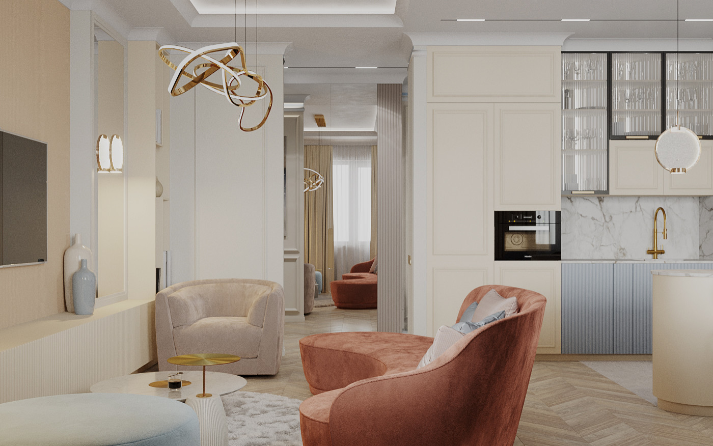 Современная классика. Квартира более 100м2. Гостиная. Коридор