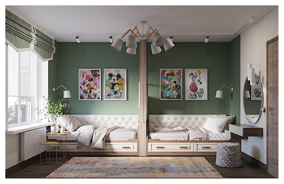 Дтзайн интерьера детской комнаты и двух санузлов в квартире в Екатеринбурге