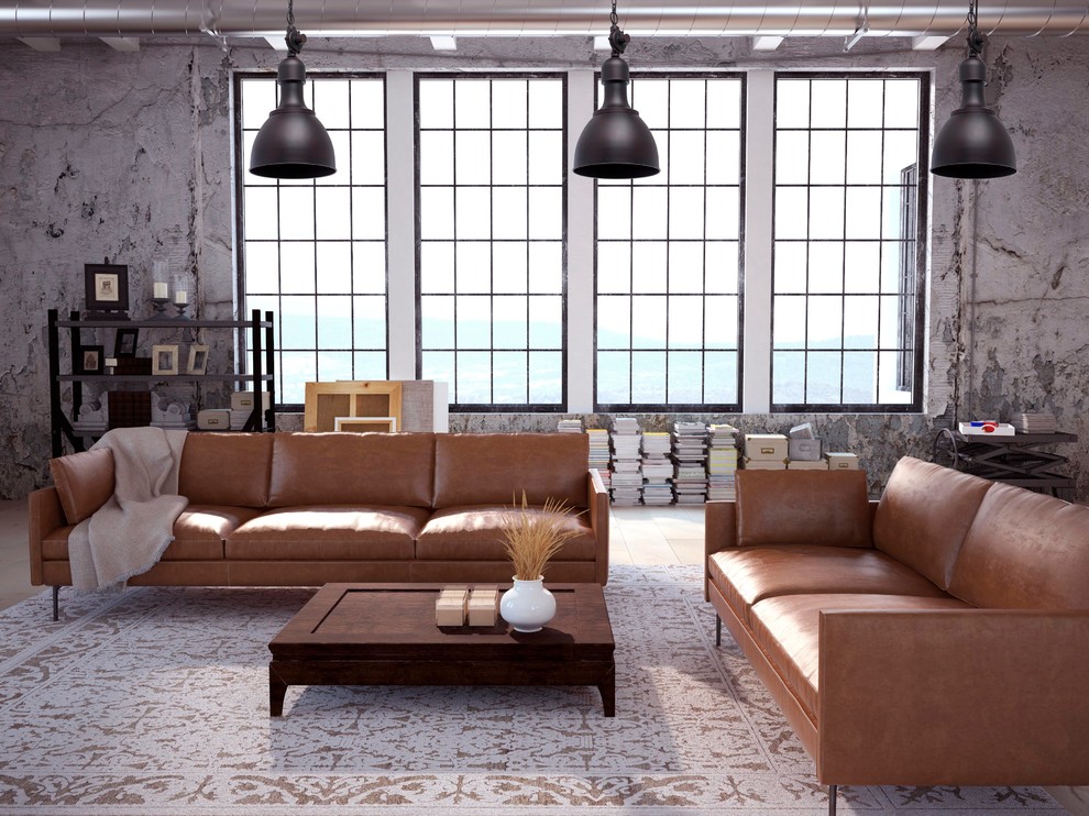 Просторная гостиная в стиле лофт