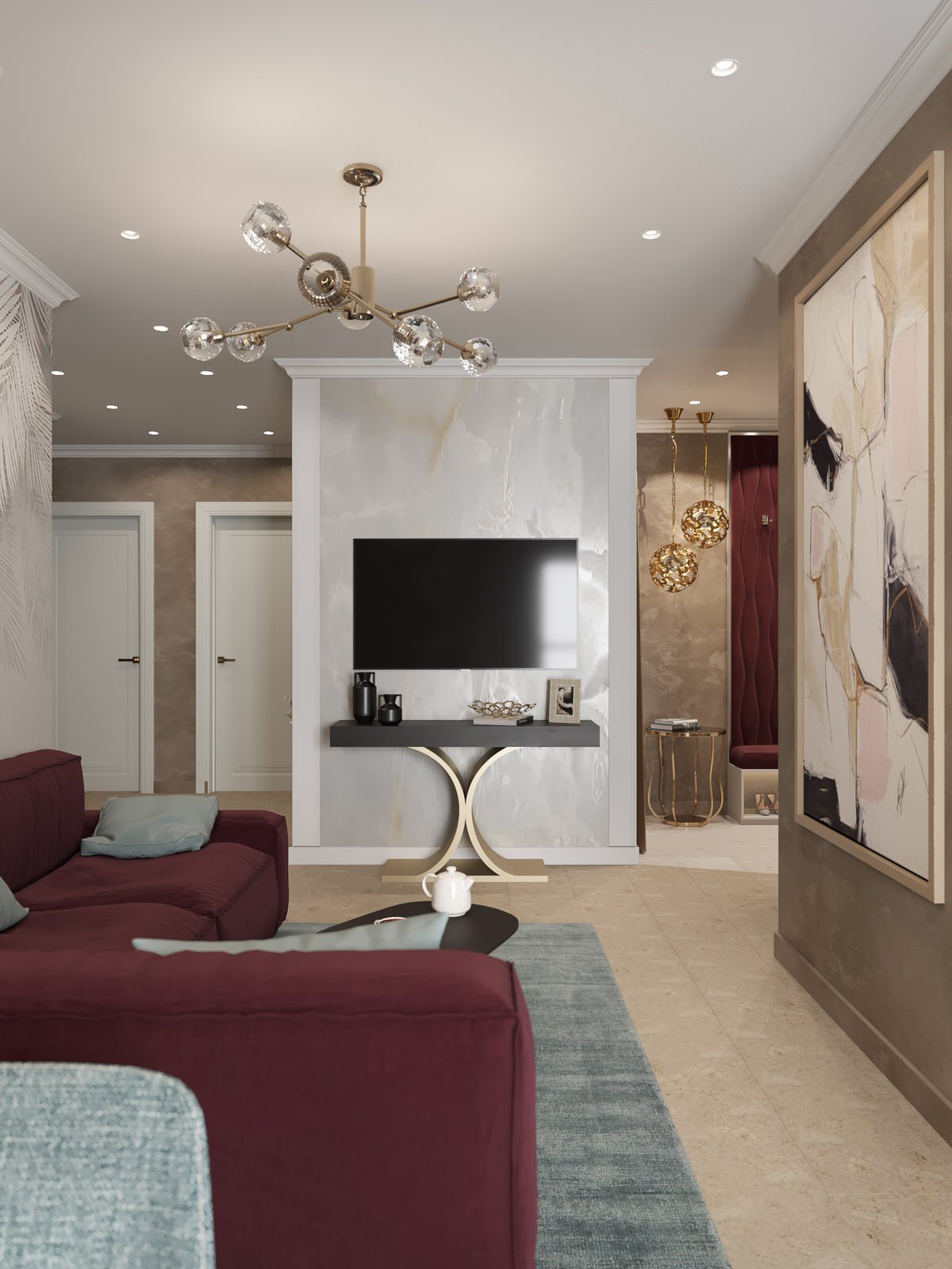 4-к квартира 105 м² в бардовых цветах