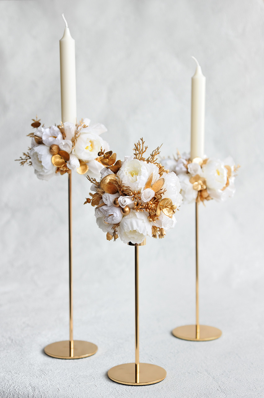 Набор высоких подсвечников с декором, цвет бело-золотой
