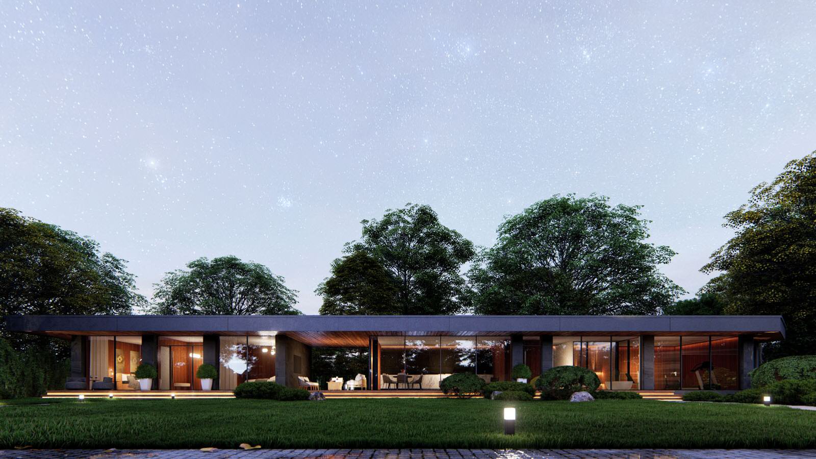 Гостевой дом в стиле Райта с плоской крышей