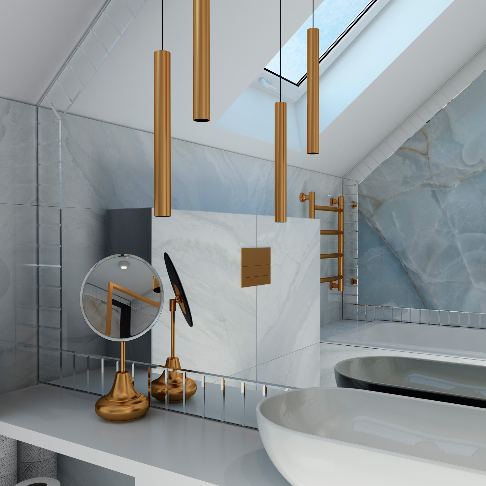 Ванная комната в мансардном помещении.