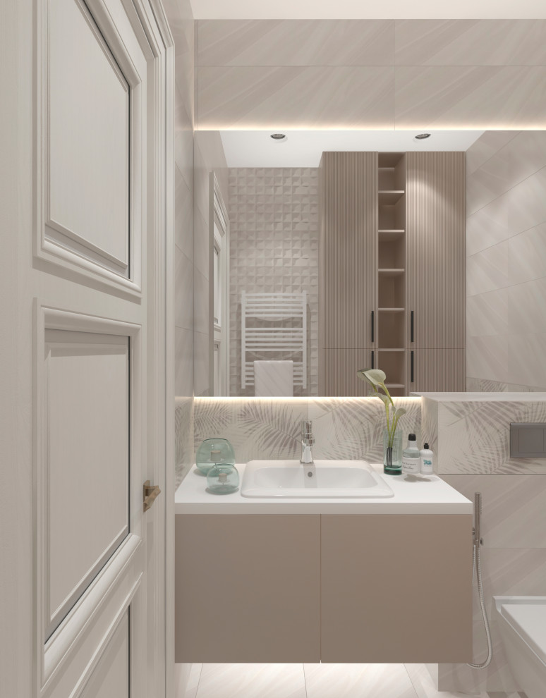 Санузел в трехкомнатной квартире "Лик нежности" г. Москва