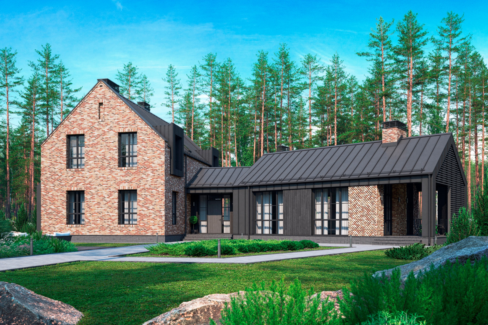 Кирпичный дом по индивидуальному проекту в коттеджном поселке "Охтинский парк"