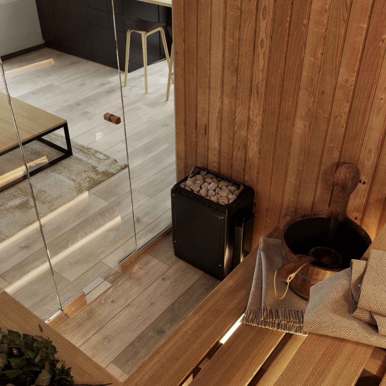 Сауна с панорамной стеклянной перегородкой
