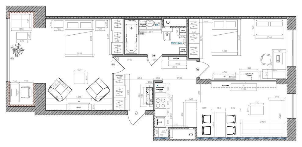 Квартира в стиле домашний лофт для семьи. Коммунарка, Московская обл.