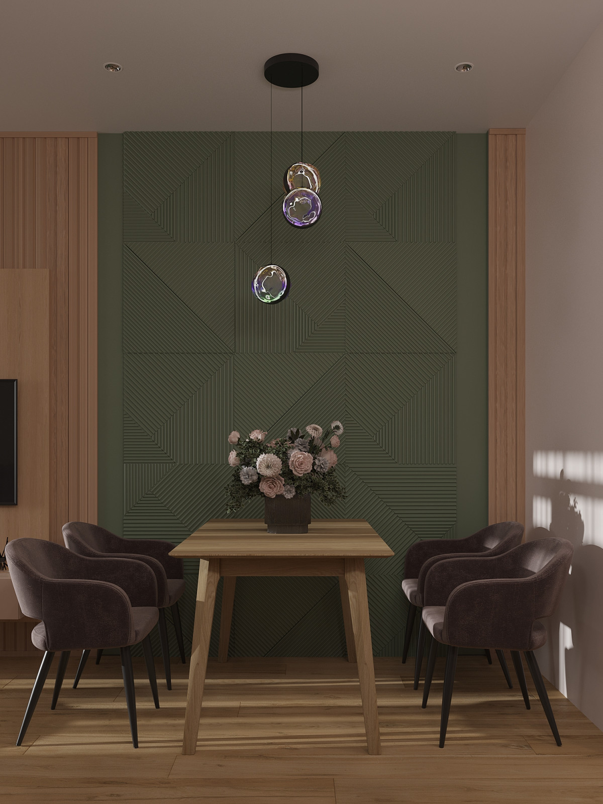 Уютная кухня-гостиная с дневным  сценарием освещения