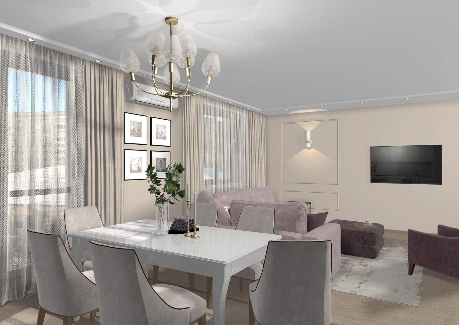 Обложка проекта: Гостиная с белой кухней (виз)