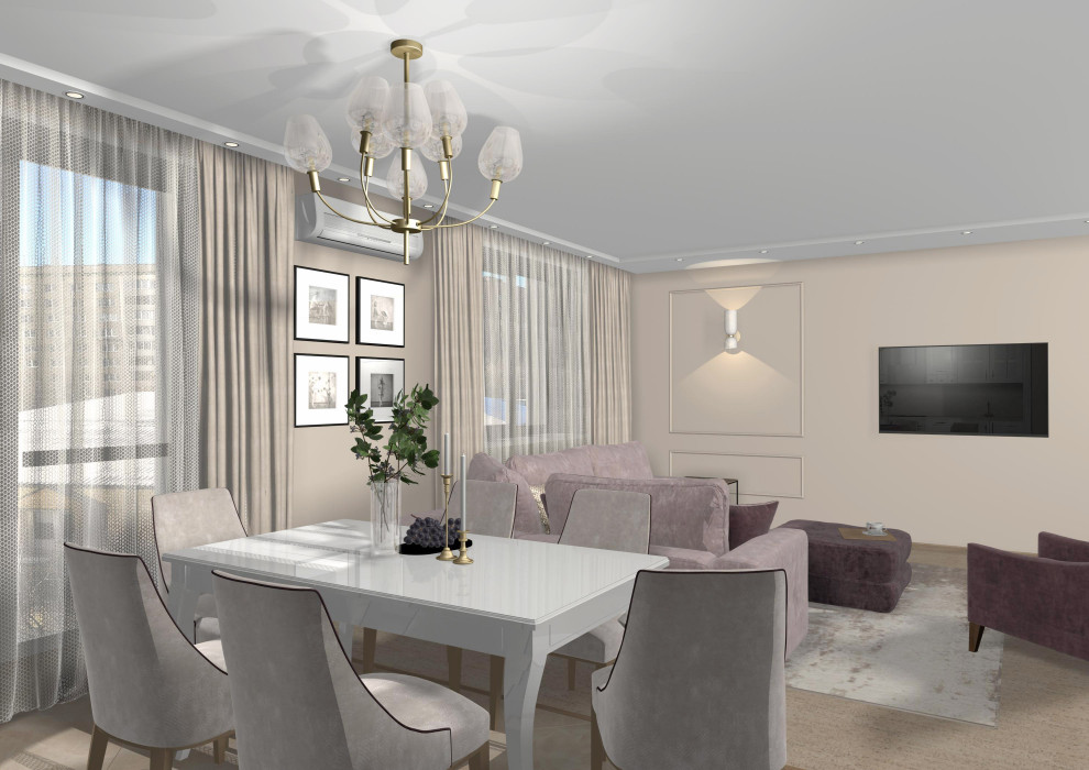 Обложка проекта: Гостиная с белой кухней (виз)