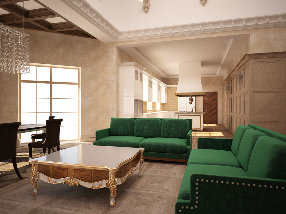 Дизайн-проект интерьеров гостинной и кухни особняка Шато