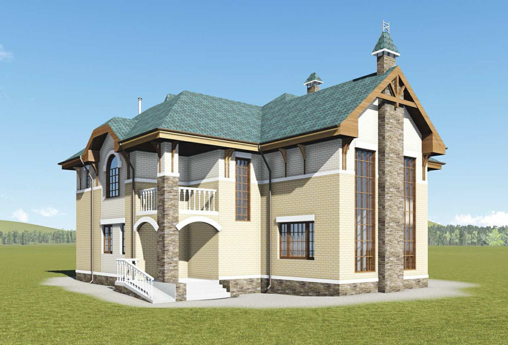 Обложка проекта: Двухэтажный кирпичный дом со сложной кровлей