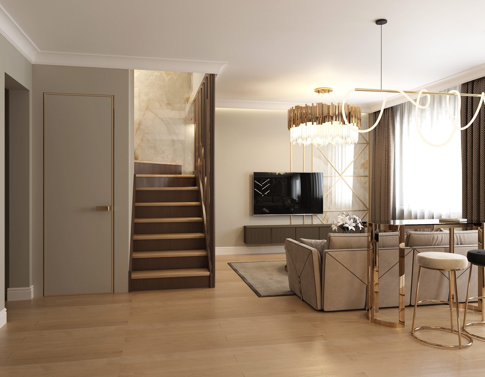 Гостиная и кухня в доме, г. Уфа, 2020 г.