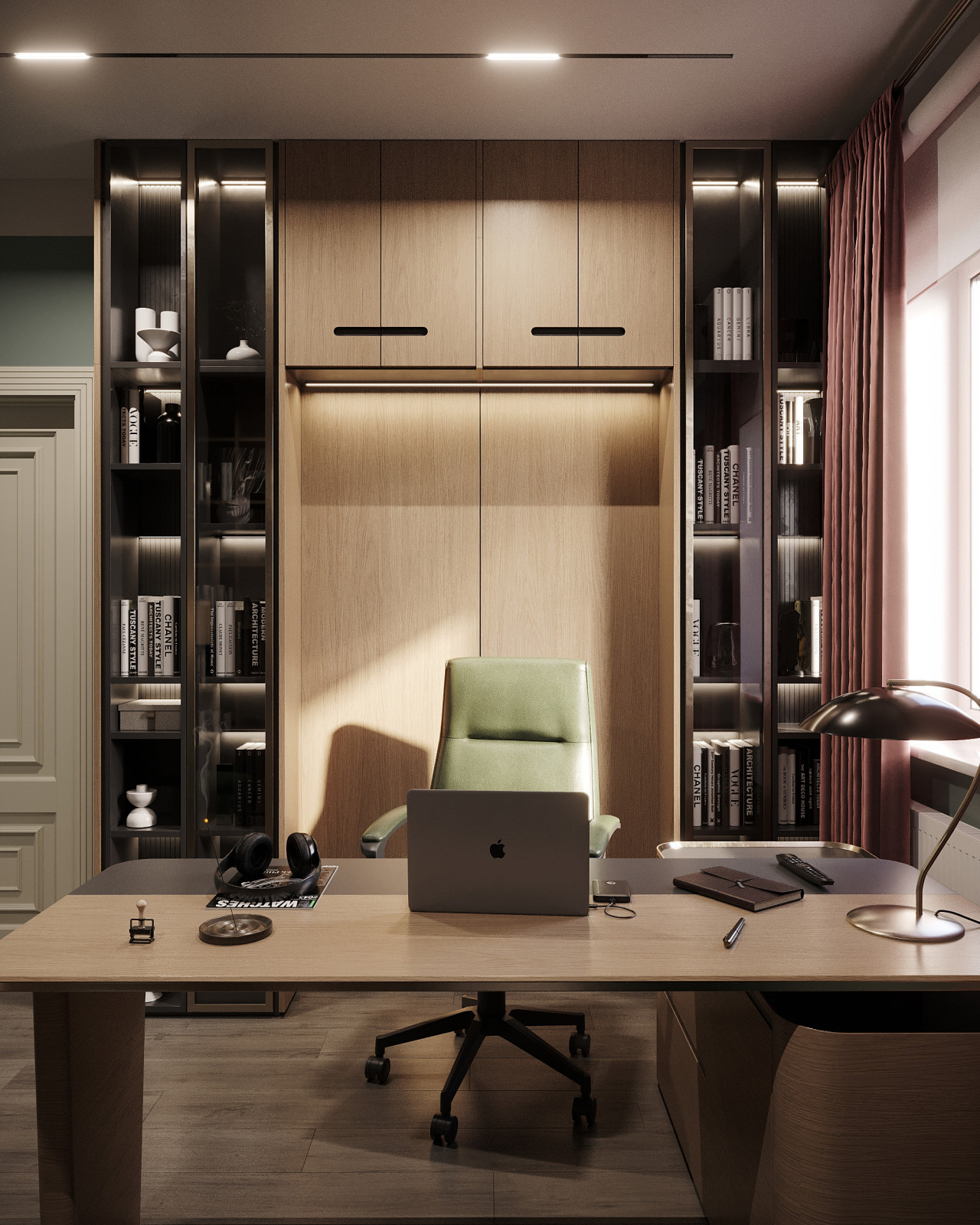 Дизайн и 3д-визуализация кабинета в загородном доме. Вариант 2.