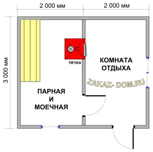 Баня из профилированного бруса (3х4 м) - Проект № Б-1