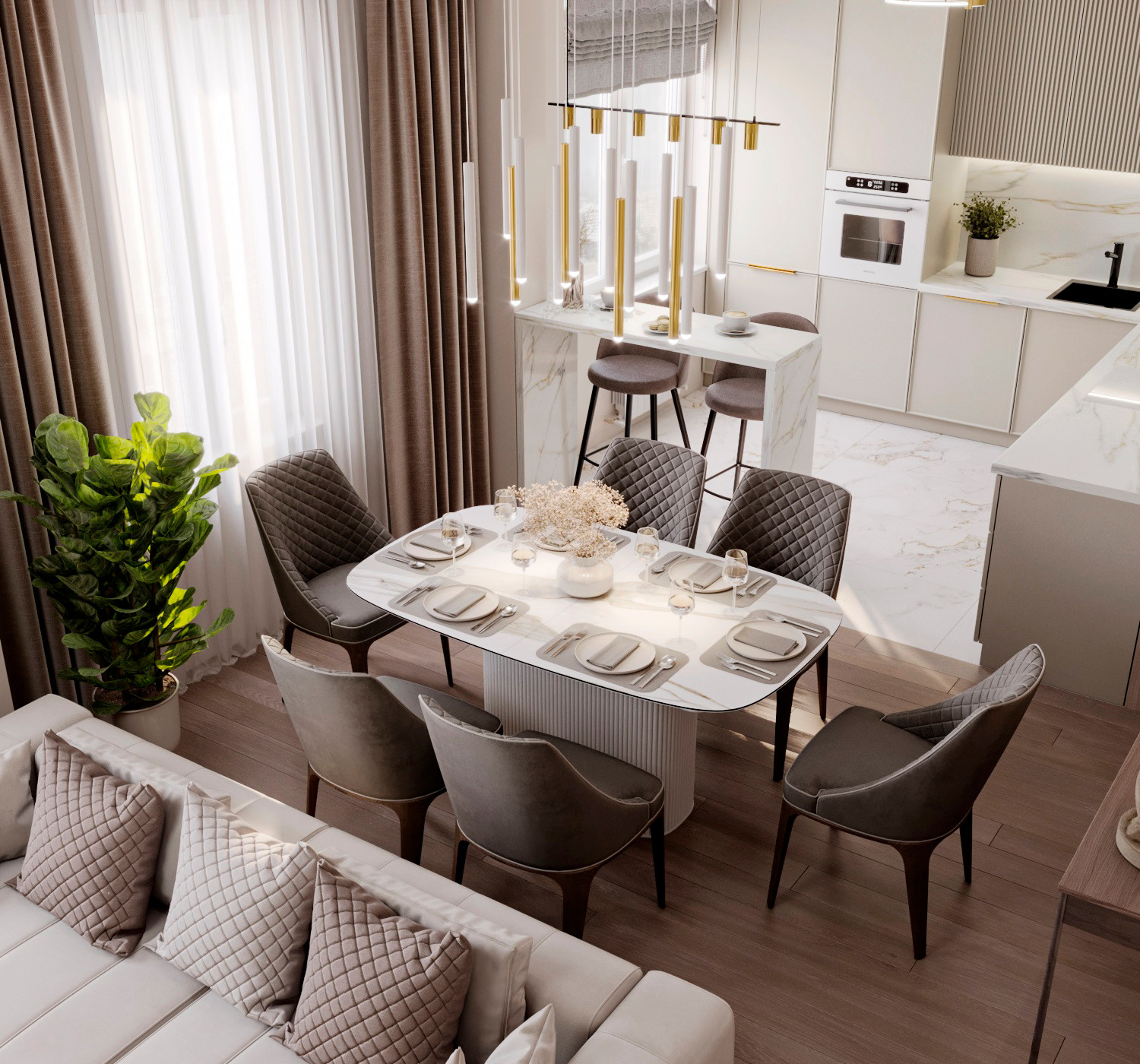 Кухня-гостиная, "неоклассическая современность" :)