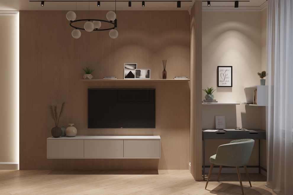 Кухня-гостиная в натуральных тонах