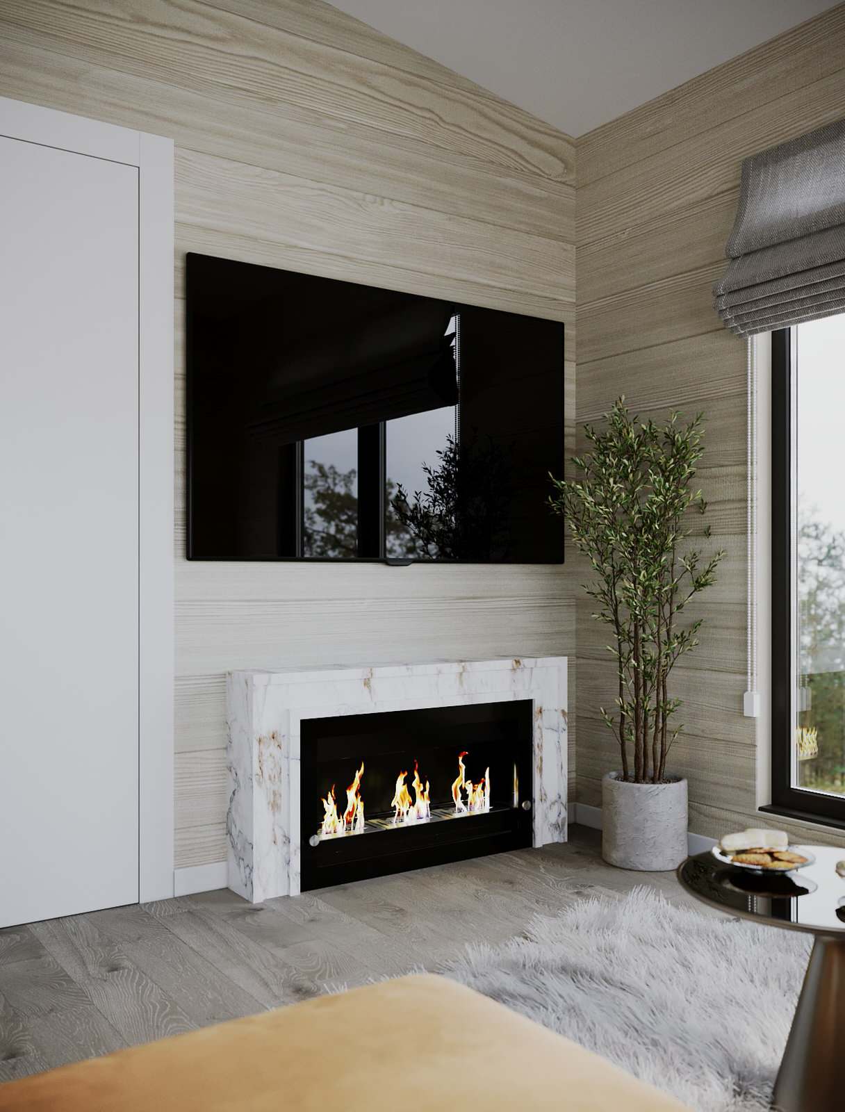 Дизайн кухни-гостиной в доме из бруса