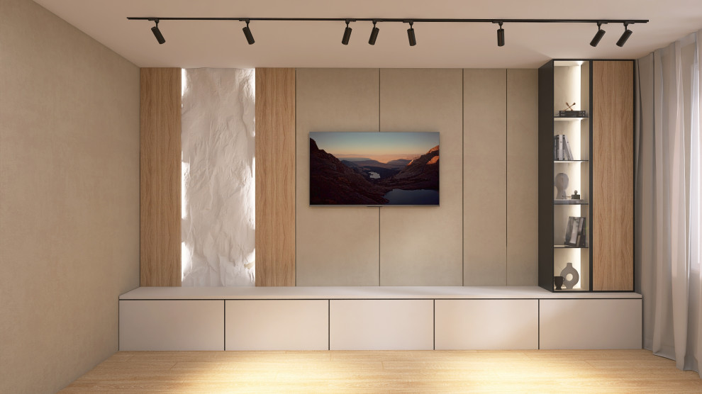 Кухня-гостиная в бежевых оттенках