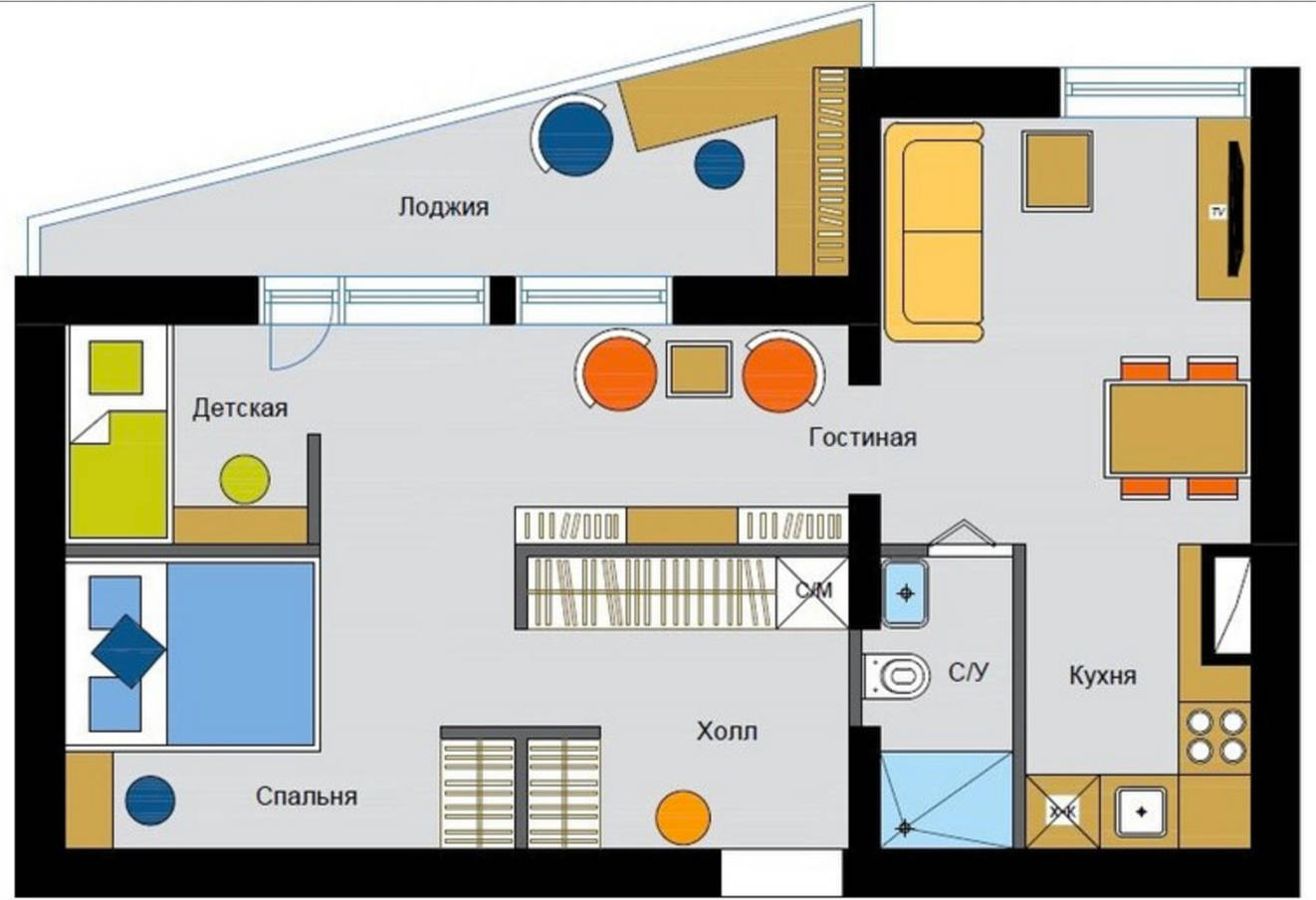 Перепланировка: Двухкомнатные квартиры в домах серии II-68-04